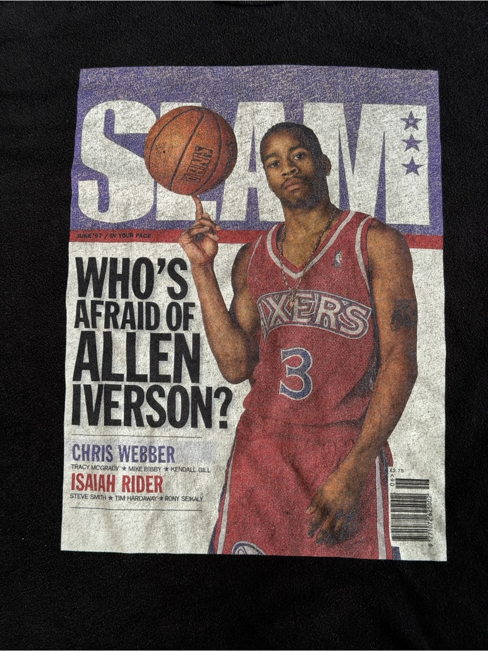 NBA Black Graphic Tee with Red Sixers Jersey Print